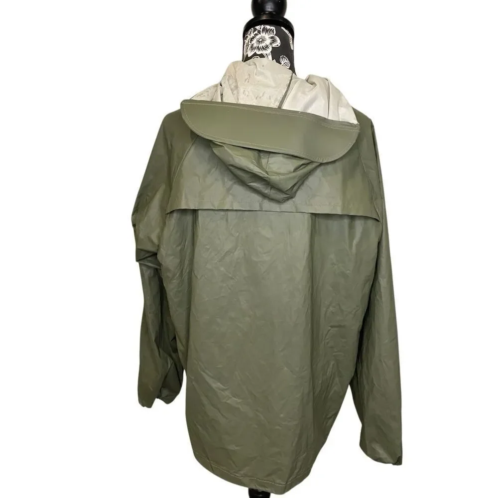 Stearns Dry Wear PVC Rain Jacket Olive Green Hooded Fishing Waterproof Coat